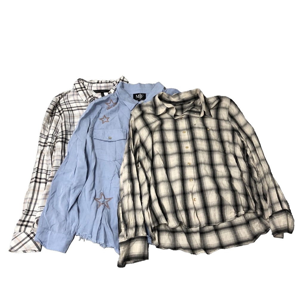 Button Up Shirt Lot Womens Large 10 Blouse Plaid Long Sleeve Cottagecore Western